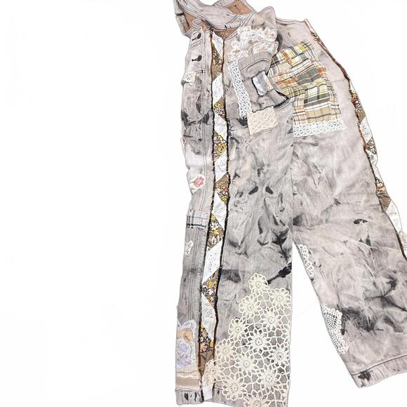 Handmade Up-cycled Magnolia Pearl inspired quilted Miner Overalls NWT - Picture 9 of 16